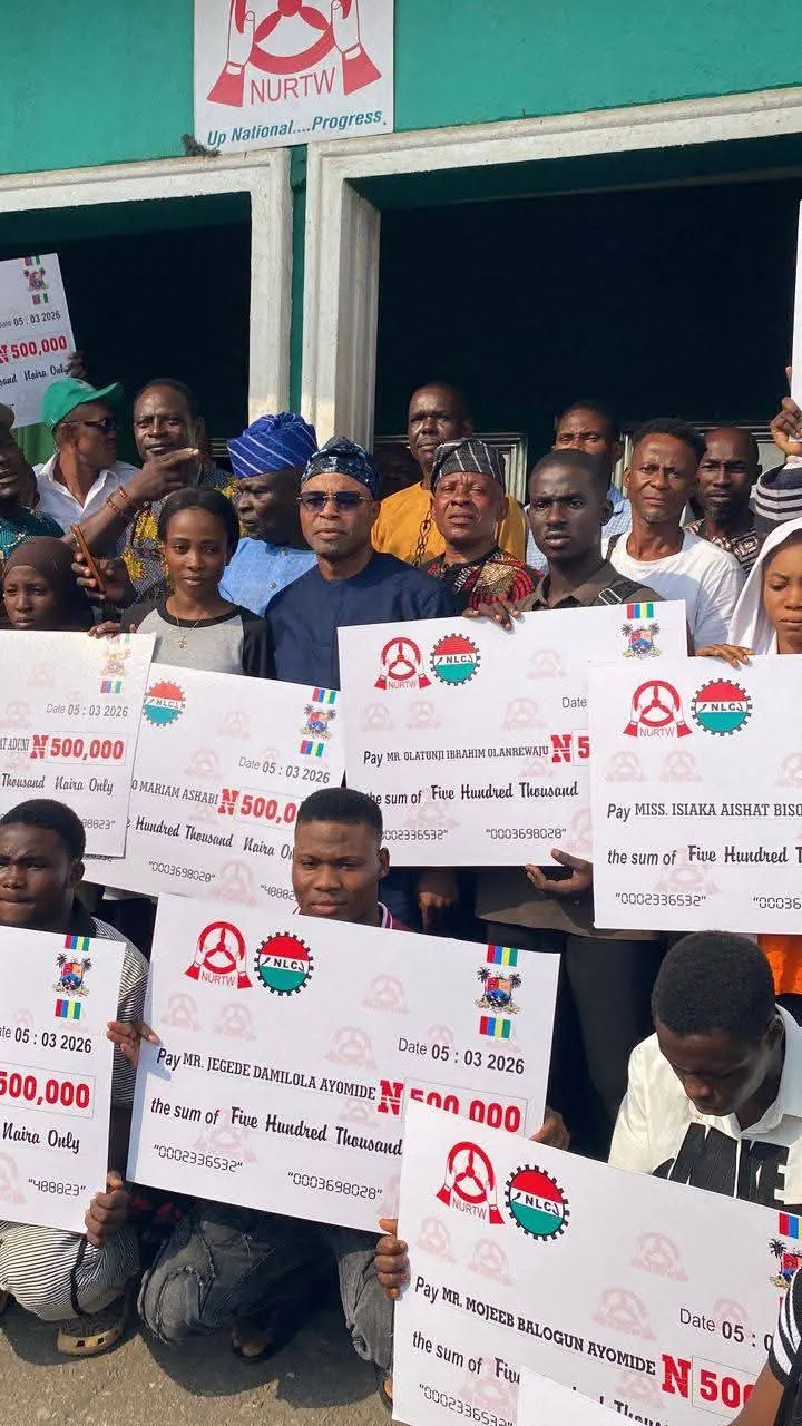 Children of deceased staff pictured during a welfare-support presentation.
