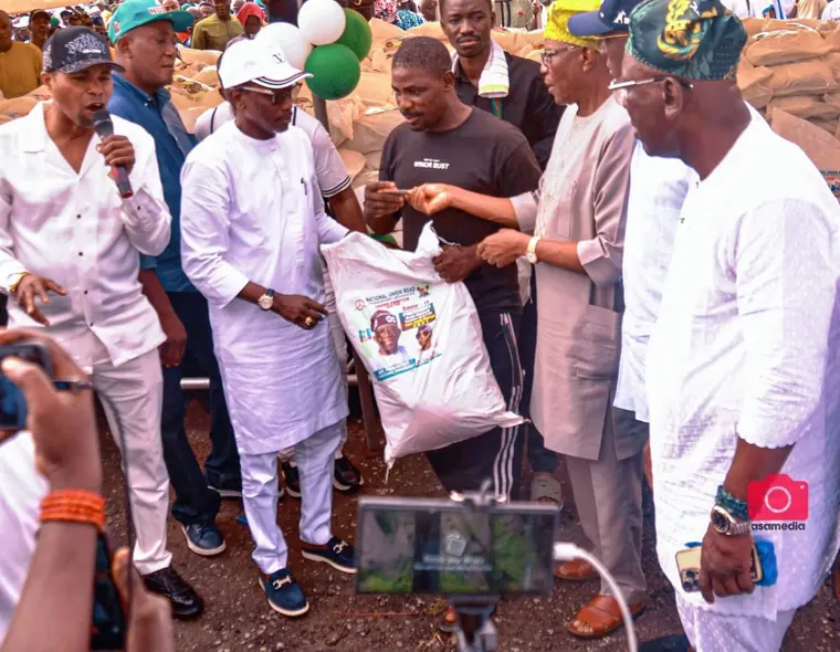 Alhaji Sego at a public distribution of relief materials.