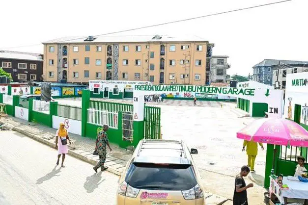 The entrance and forecourt of the President Bola Ahmed Tinubu Modern Park.